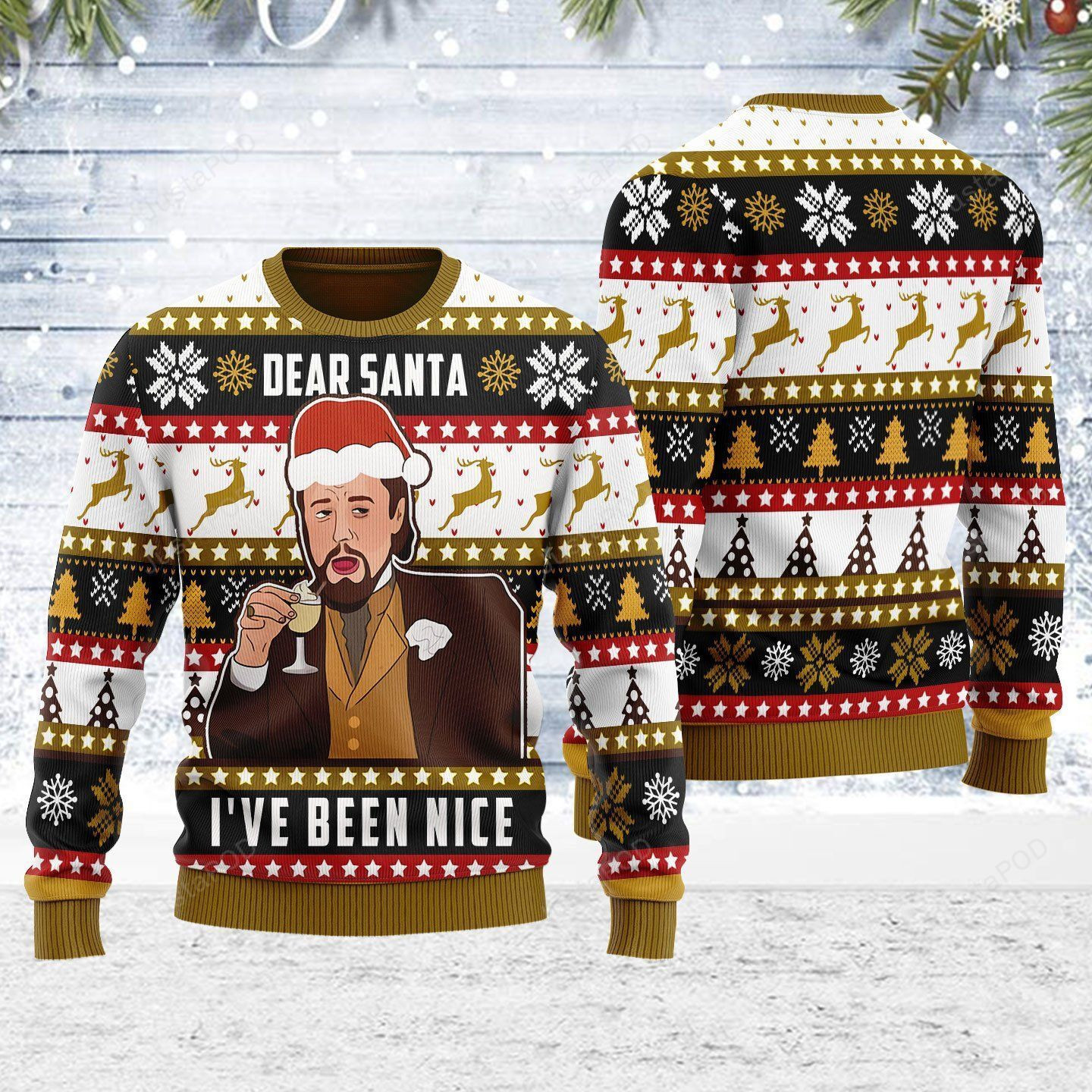 Dear Santa I'Ve Been Nice Leo Dicaprio Ugly Christmas Sweater Adult 3D Funny Matching for family