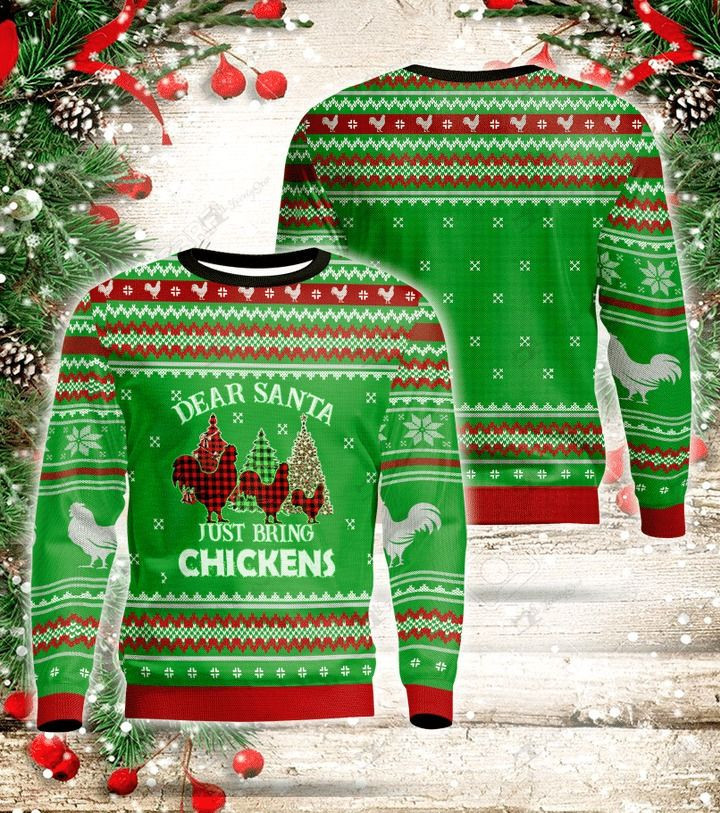 Dear Santa Just Bring Chickens Ugly Christmas Sweater Adult 3D Funny Matching for family
