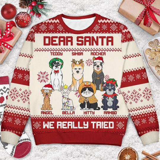 Dear Santa We Really Tried - Christmas Gift For Cat Lovers, Dog Lovers - Personalized Unisex Ugly Sweater - Image 6