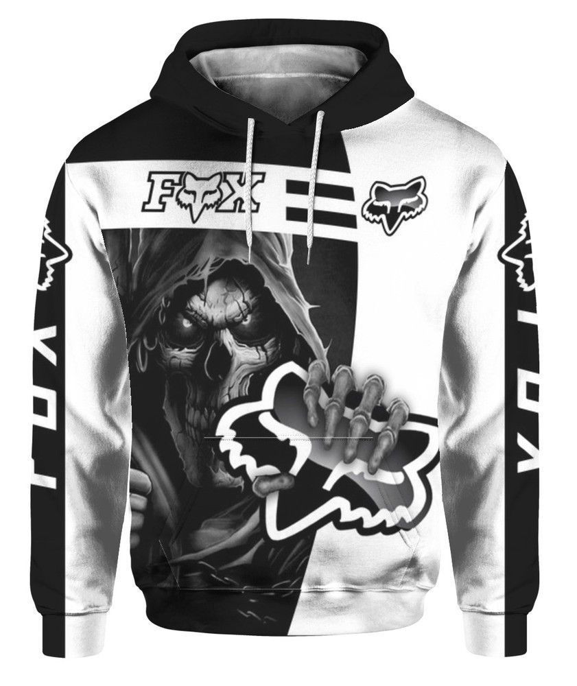 Death Skull Holds Logo Fox Racing 3D All Over Print Hoodie, Zip Hoodie