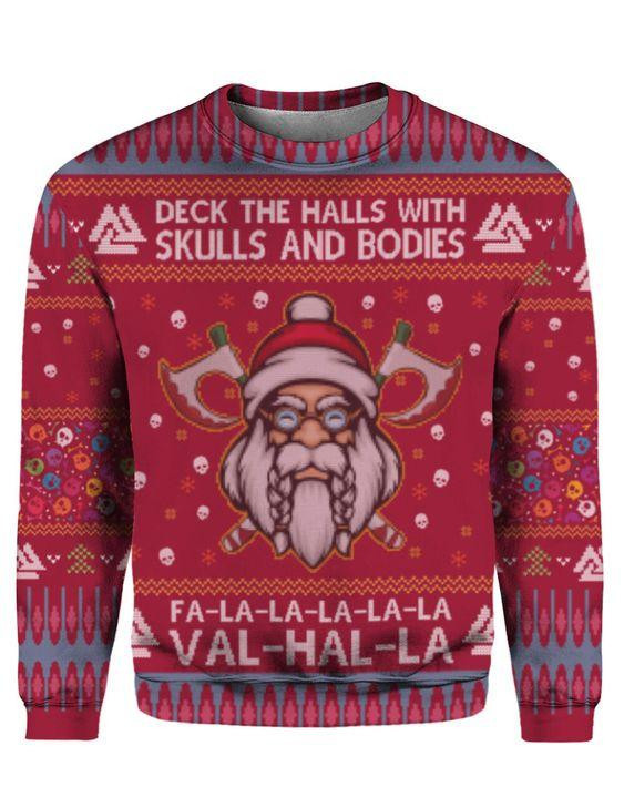 Deck The Halls With Skulls And Bodies Ugly Christmas Sweater Adult 3D Funny Matching for family