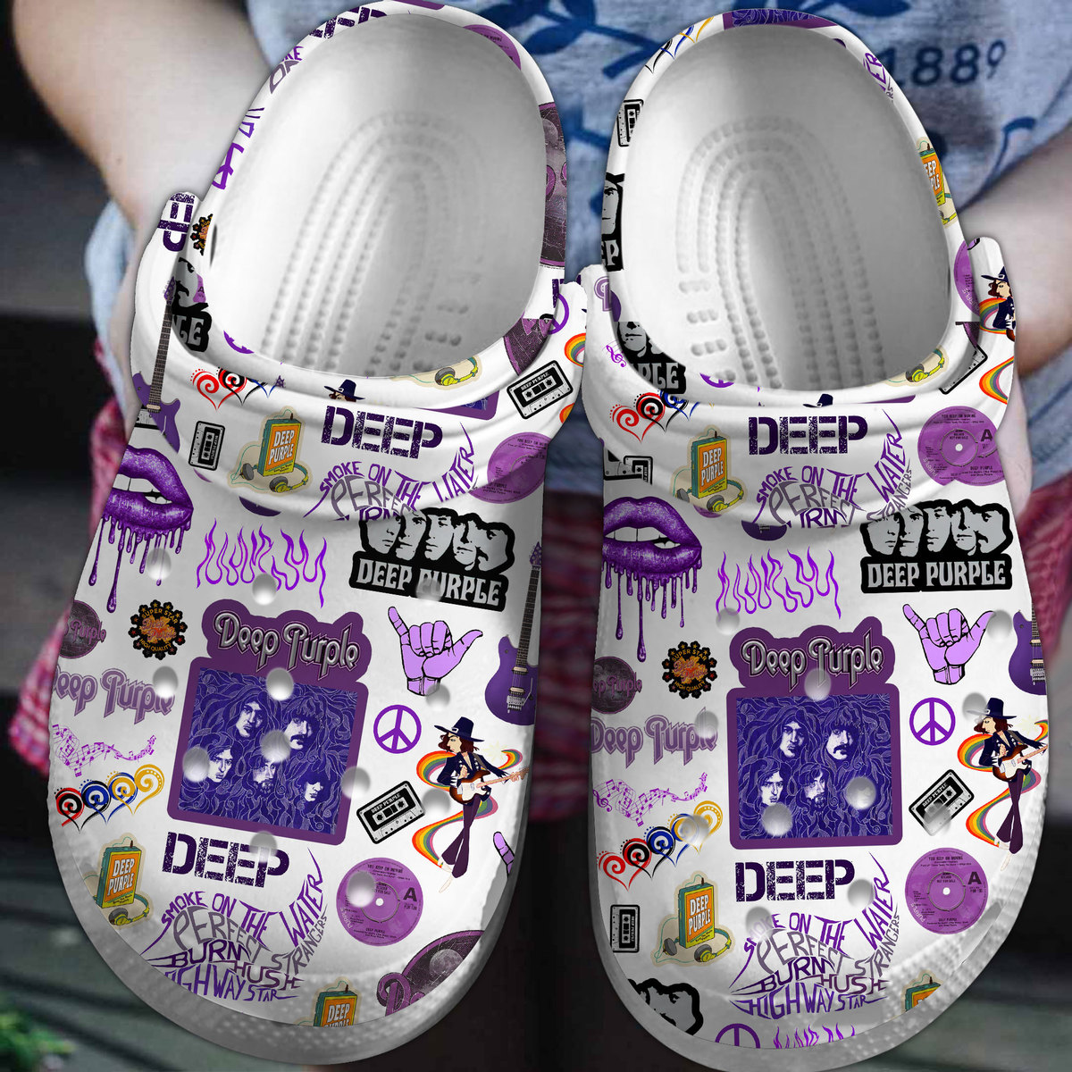 Deep Purple Music Crocs Crocband Clogs Shoes Comfortable For Men Women and Kids
