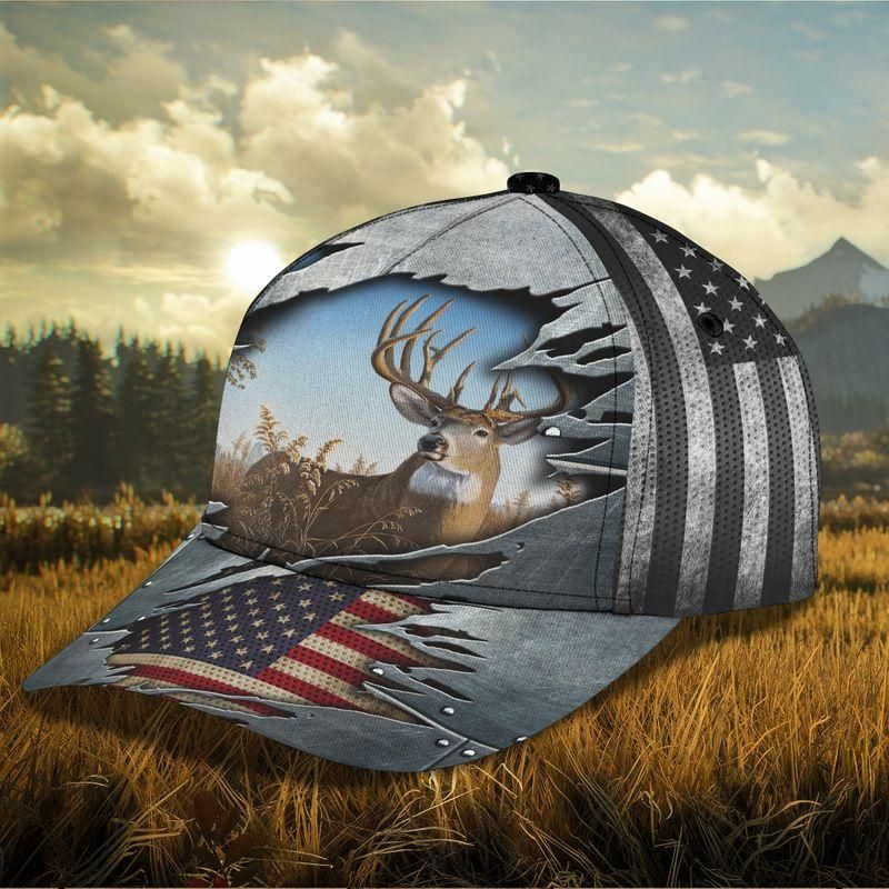Deer And American Flag Classic Cap Baseball Cap Trucker Hats Custom Hats Gifts For Men & Women