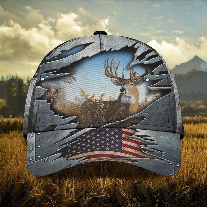 Deer And American Flag Classic Cap Baseball Cap Trucker Hats Custom Hats Gifts For Men & Women