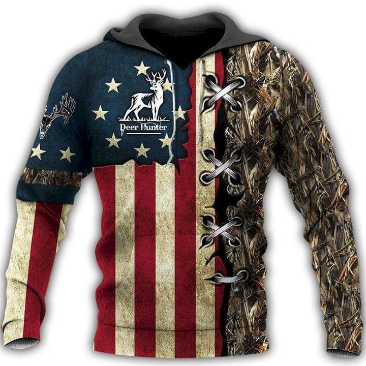 Deer Hunter American Flag For Hunting Lover 3D All Over Print Hoodie, Zip Hoodie