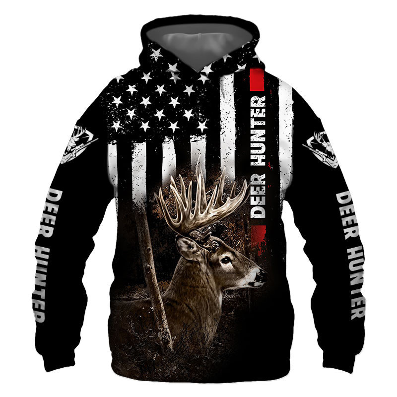 Deer Hunter US Flag Black 3D All Over Print Hoodie, Zip Hoodie