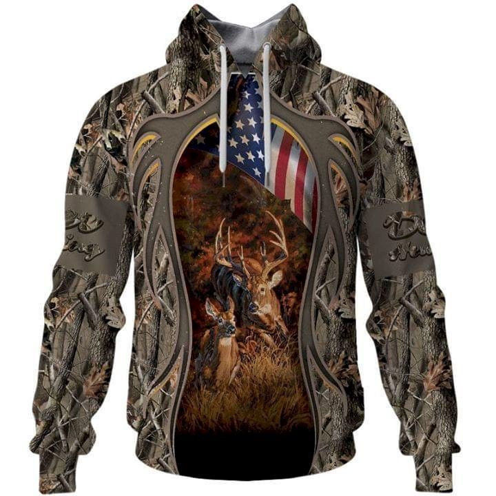 Deer Hunting American Flag Forest 3D All Over Print Hoodie, Zip Hoodie
