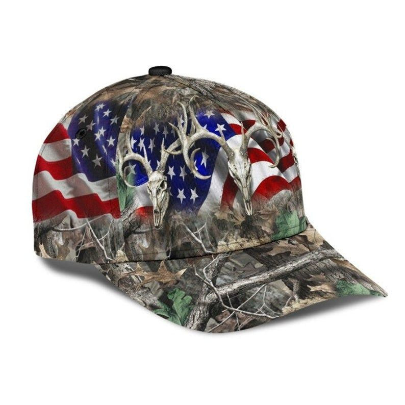 Deer Hunting American Flag Hat Classic Cap 3D, Hunting Lovers, Cap 3D Gift For Men Trucker Hats Custom Hats Gifts For Men & Women