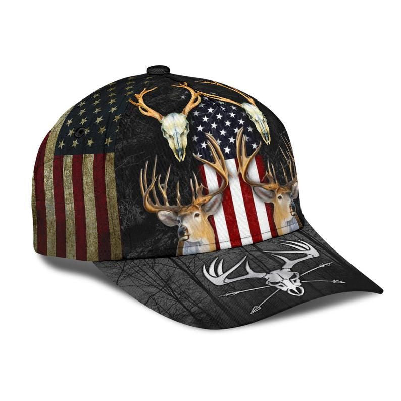 Deer Hunting American Flag Hat Classic Cap 3D Unisex Cap, Human Cap, Trending Cap, American Cap Trucker Hats Custom Hats Gifts For Men & Women