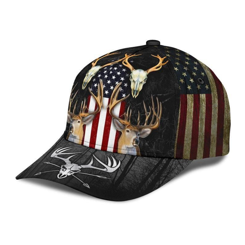 Deer Hunting American Flag Hat Classic Cap 3D Unisex Cap, Human Cap, Trending Cap, American Cap Trucker Hats Custom Hats Gifts For Men & Women