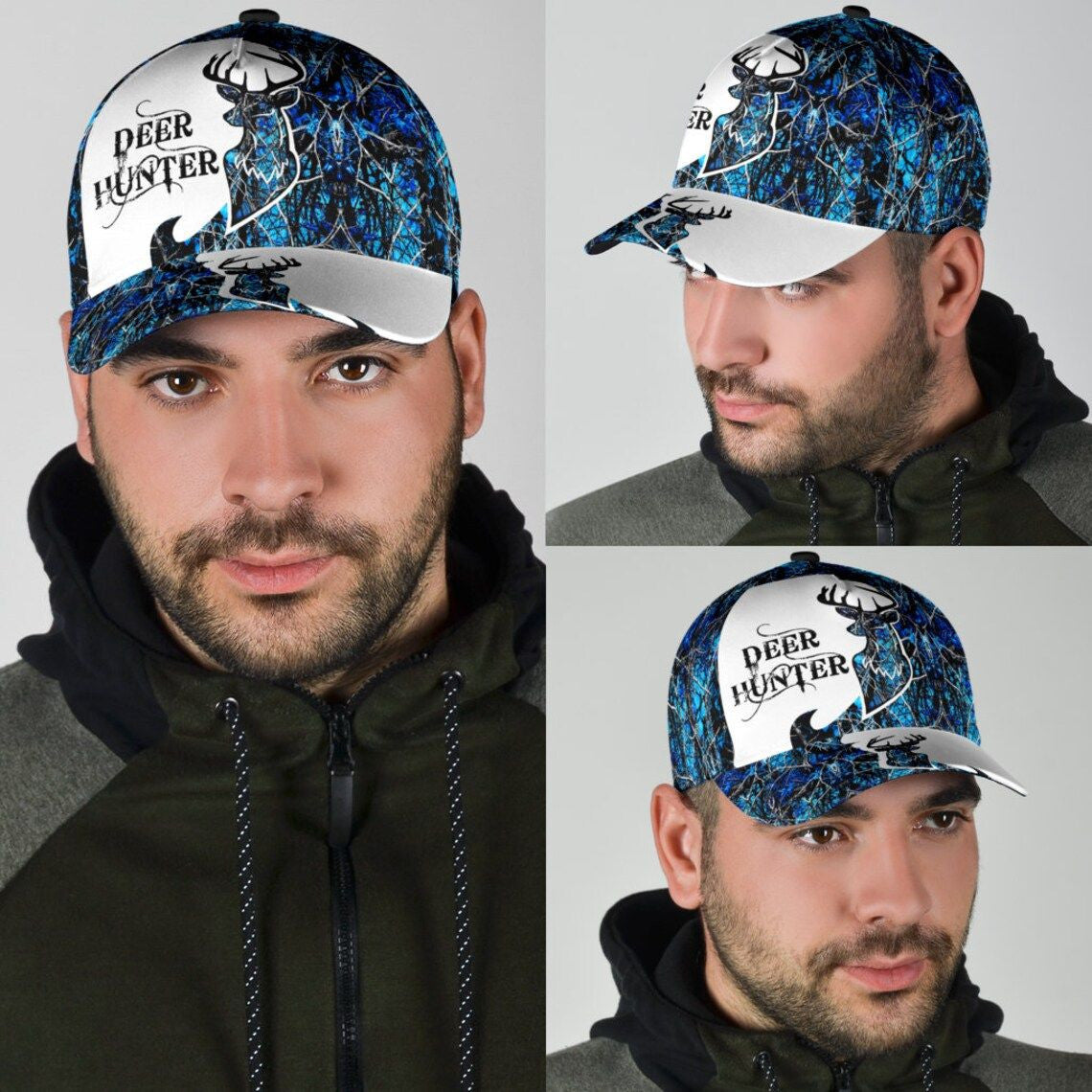 Deer Hunting Blue Pattern Classic Cap - Awareness Hat - Hunting Trucker Hat Personalized Cap Trucker Hats Custom Hats Gifts For Men & Women