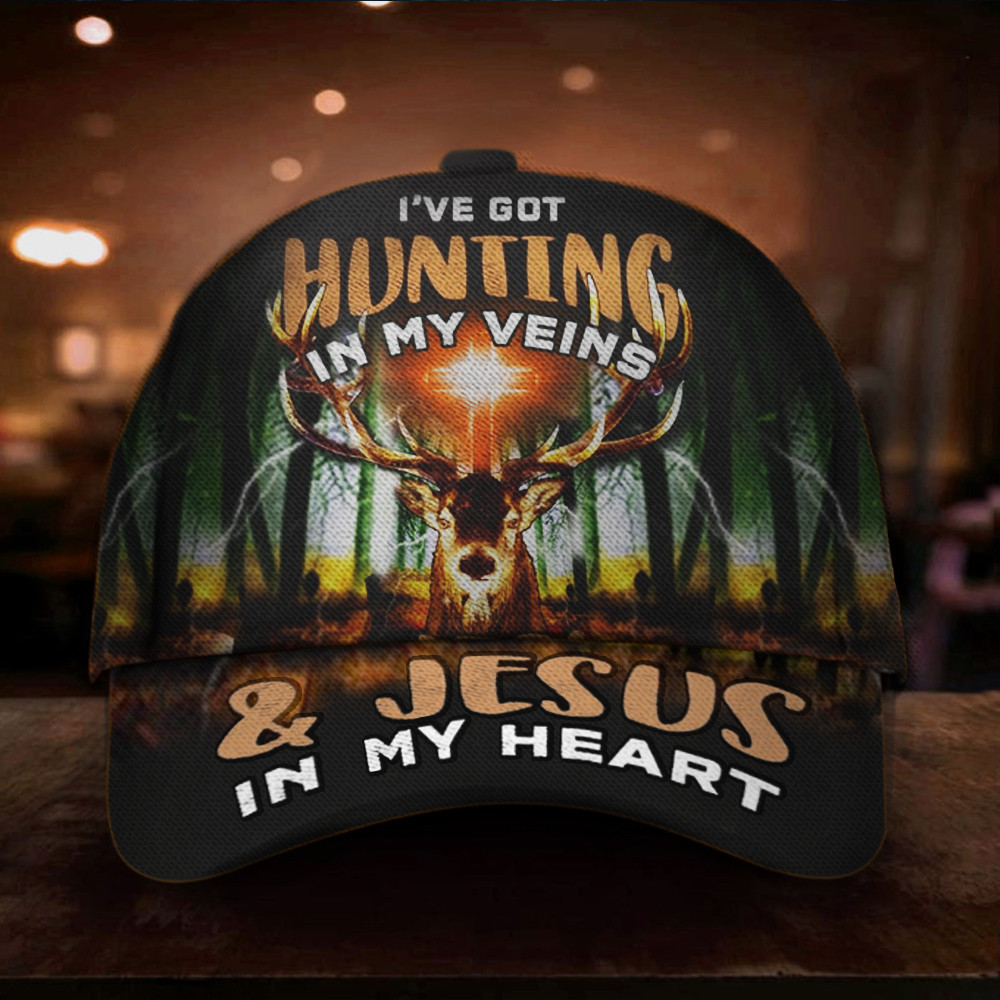 Deer Hunting Hat I've Got Hunting In My Veins And Jesus In My Heart Best Caps For Men Trucker Hats Custom Hats Gifts For Men & Women