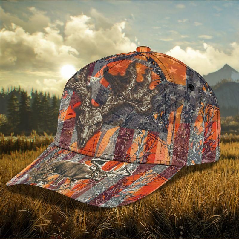 Deer Hunting Stripe Us Flag Orange Classic Cap Baseball Cap Trucker Hats Custom Hats Gifts For Men & Women