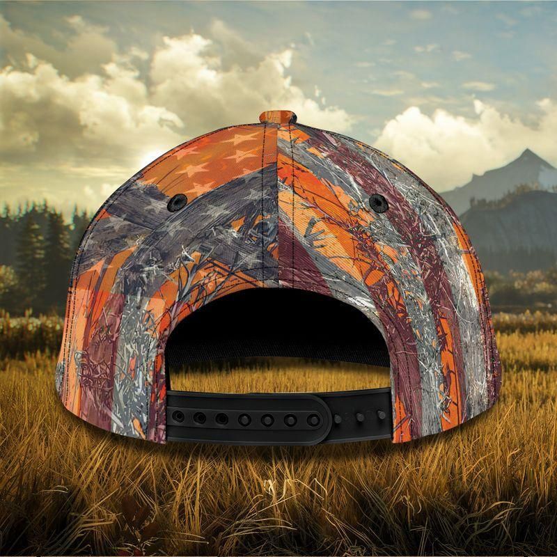 Deer Hunting Stripe Us Flag Orange Classic Cap Baseball Cap Trucker Hats Custom Hats Gifts For Men & Women