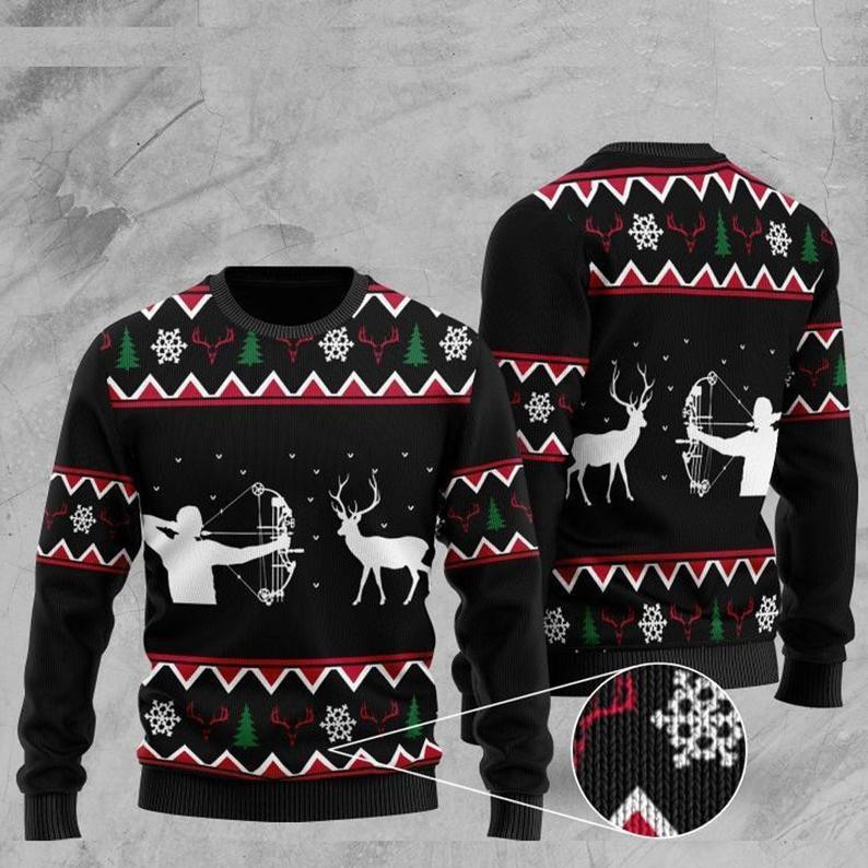Deer Hunting Ugly Christmas Sweater Adult 3D Funny Matching for family