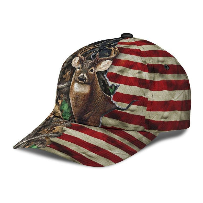 Deer Hunting Us Flag Camo Hat Classic Cap 3D Strapback Cap, Human Cap, Trending Cap, American Cap Trucker Hats Custom Hats Gifts For Men & Women