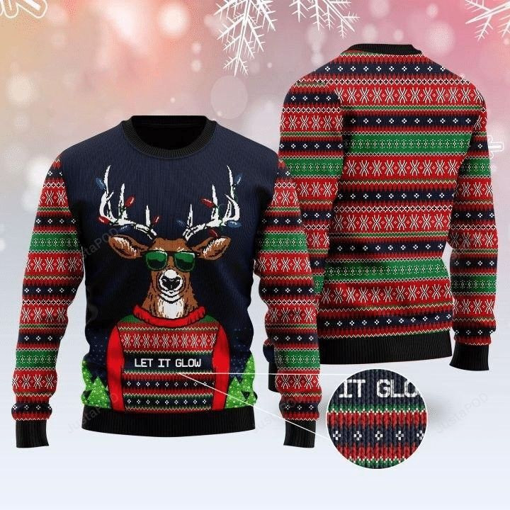 Deer Let It Glow Sweater Ugly Christmas Sweater Adult 3D Funny Matching for family
