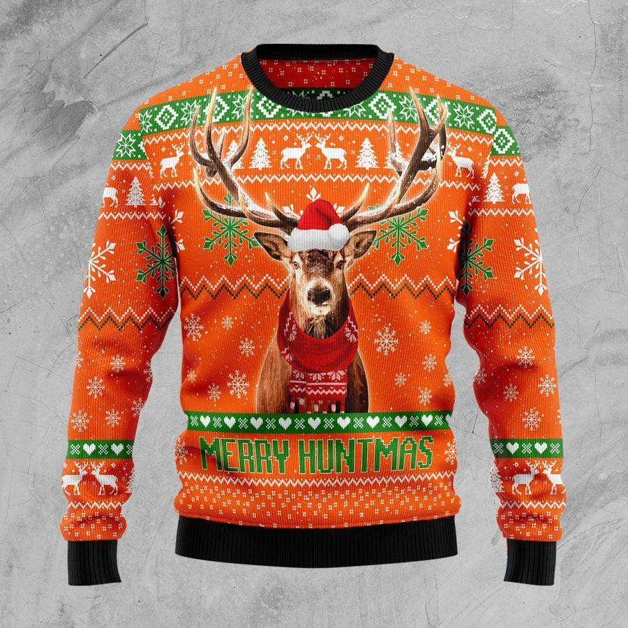 Deer Merry Huntmas Ugly Christmas Sweater Adult 3D Funny Matching for family