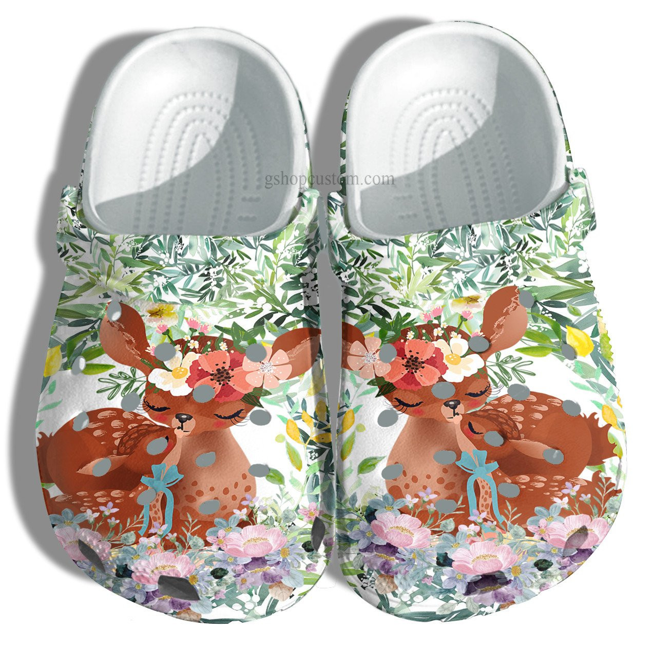 Deer Mom Hug Baby Deer Flower Shoes - Deer Grandma Shoes Croc Clogs