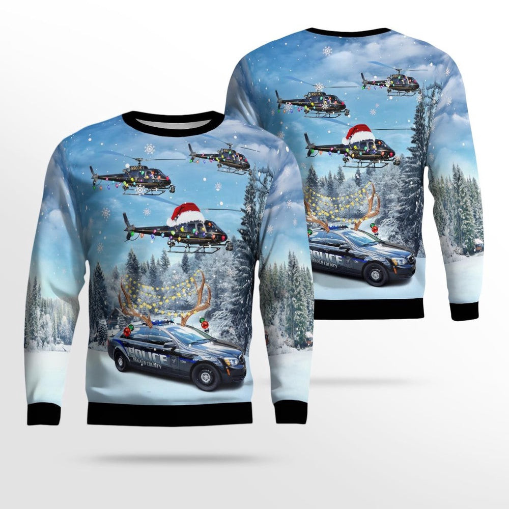 DeKalb County Police Department Eurocopter AS 350 BS AStar Helicopter And Car Christmas AOP Ugly Sweater Xmas Unisex Sweater Christmas Gifts For Men Women