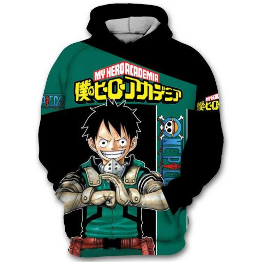 Deku Izuku Midoriya My Hero Academia Monkey D.luffy Straw Hat One Piece 3D All Over Print Hoodie, Zip Hoodie