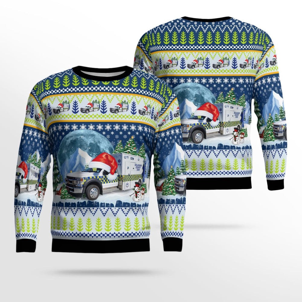 Delaware County Ohio Emergency Medical Services Medic 11 Christmas AOP Ugly Sweater Xmas Unisex Sweater Christmas Gifts For Men Women