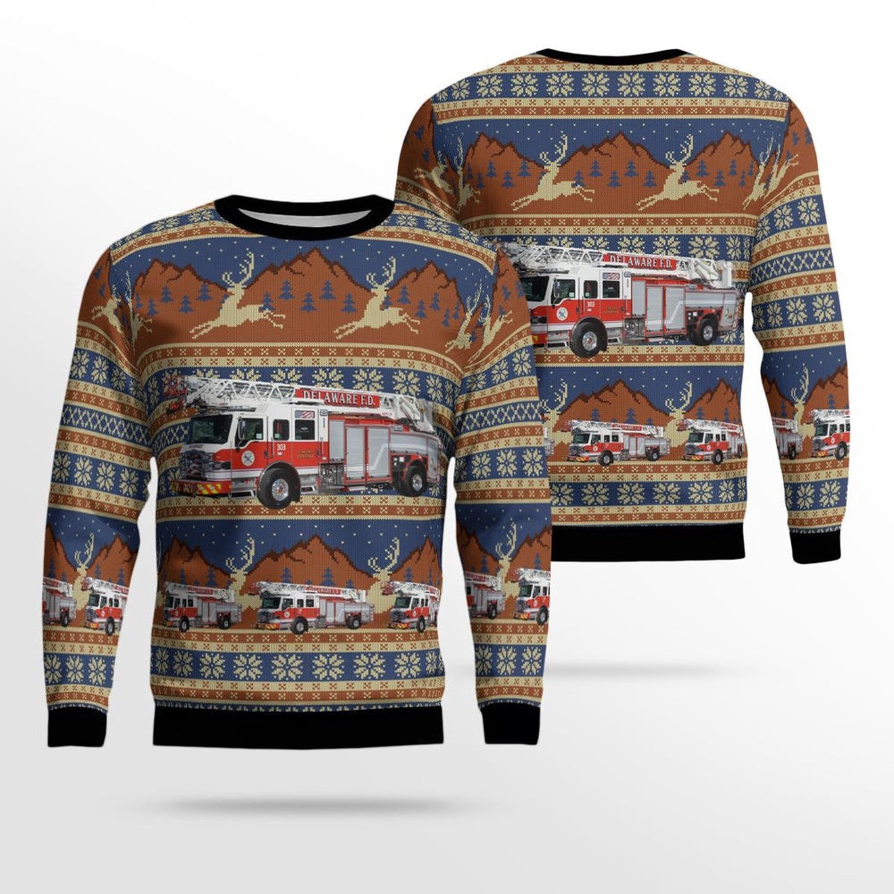 Delaware Ohio Delaware Fire Department AOP Ugly Sweater Xmas Unisex Sweater Christmas Gifts For Men Women