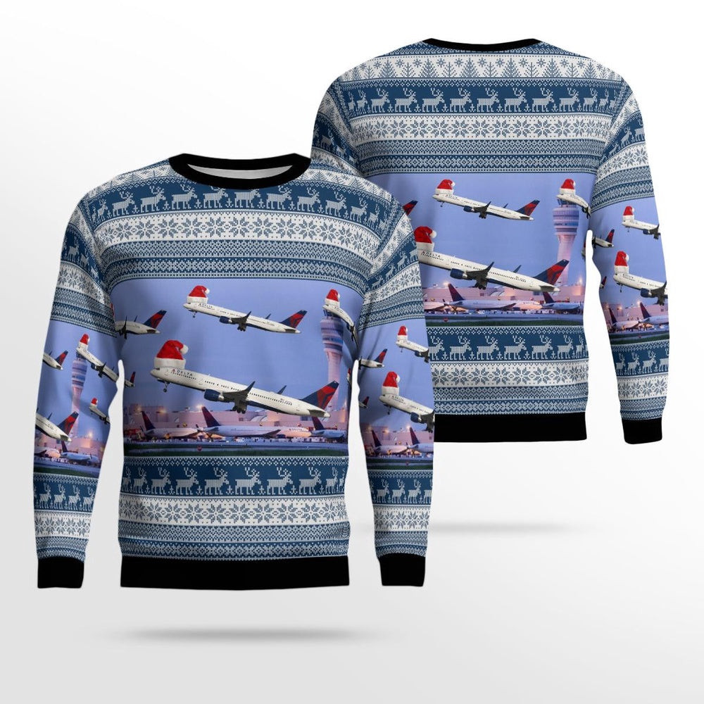 Delta Air Lines Boeing 757 At HartsfieldJackson Atlanta International Airport AOP Christmas Unisex Sweaters Gift For Christmas
