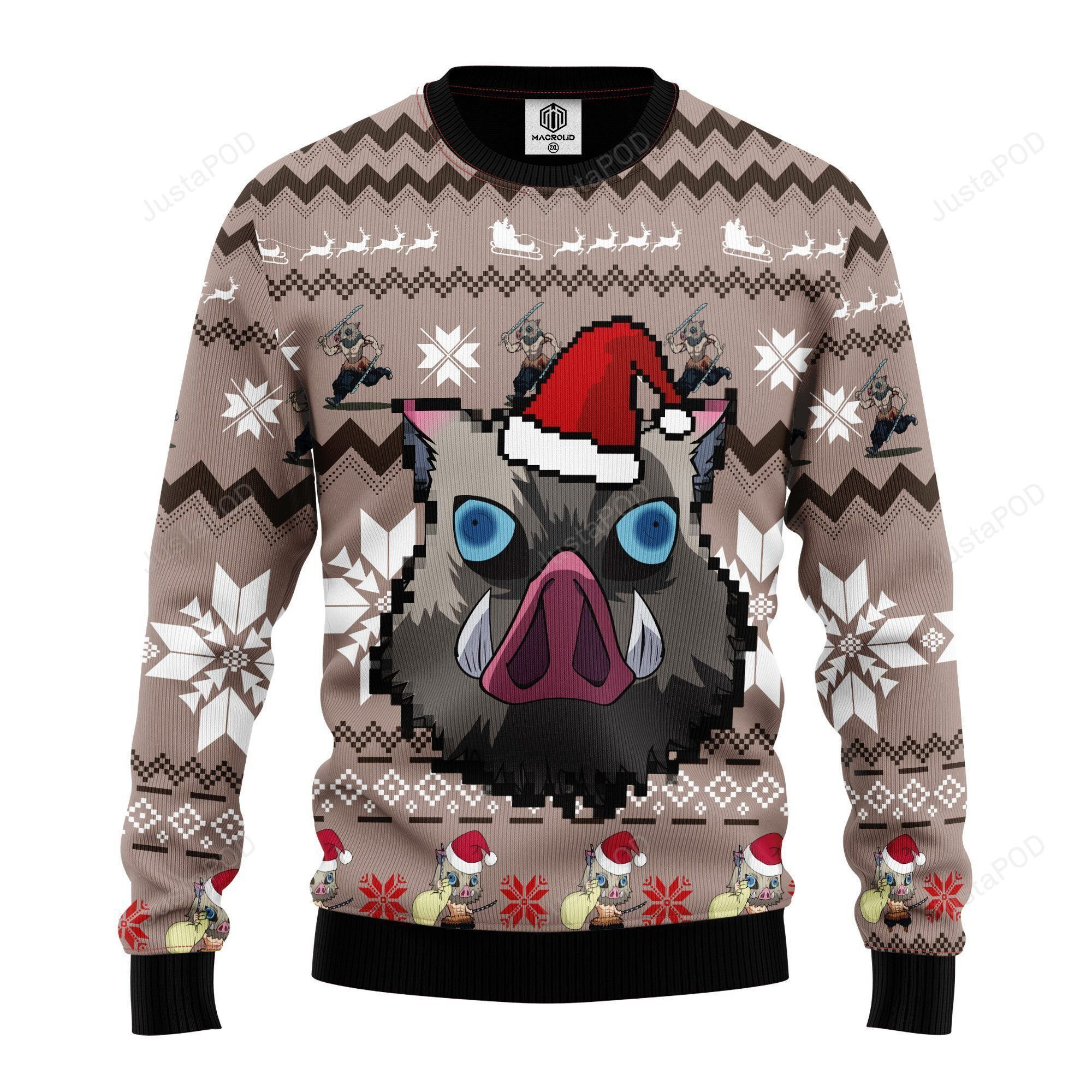 Demon Slayer Kimetsu No Yaiba Hashibira Inosuke Ugly Christmas Sweater Adult 3D Funny Matching for family