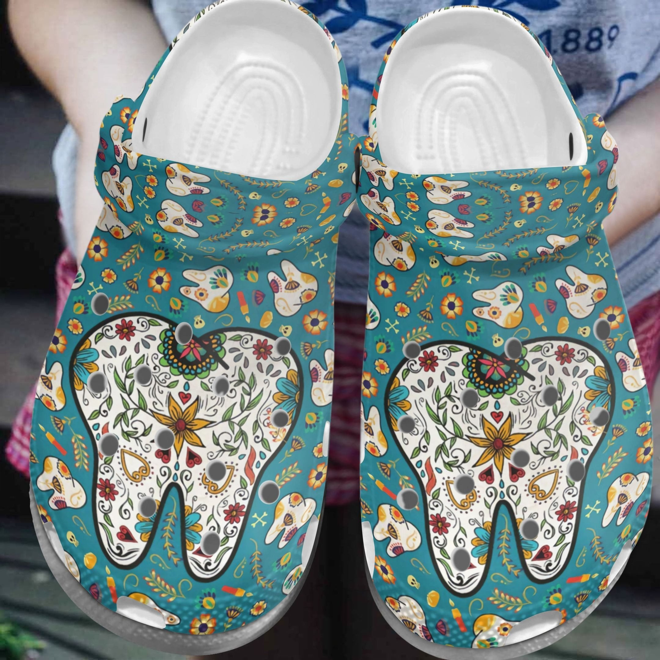 Dentist Flower Teeth Shoes - Nurse Cute Tooth Pattern Dentist Gift For Birthday