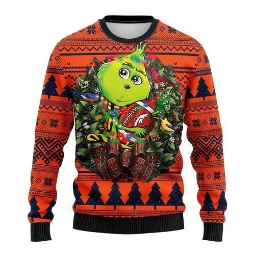 Denver Brocos Grinch Hug Ugly Christmas Sweater Adult 3D Funny Matching for family