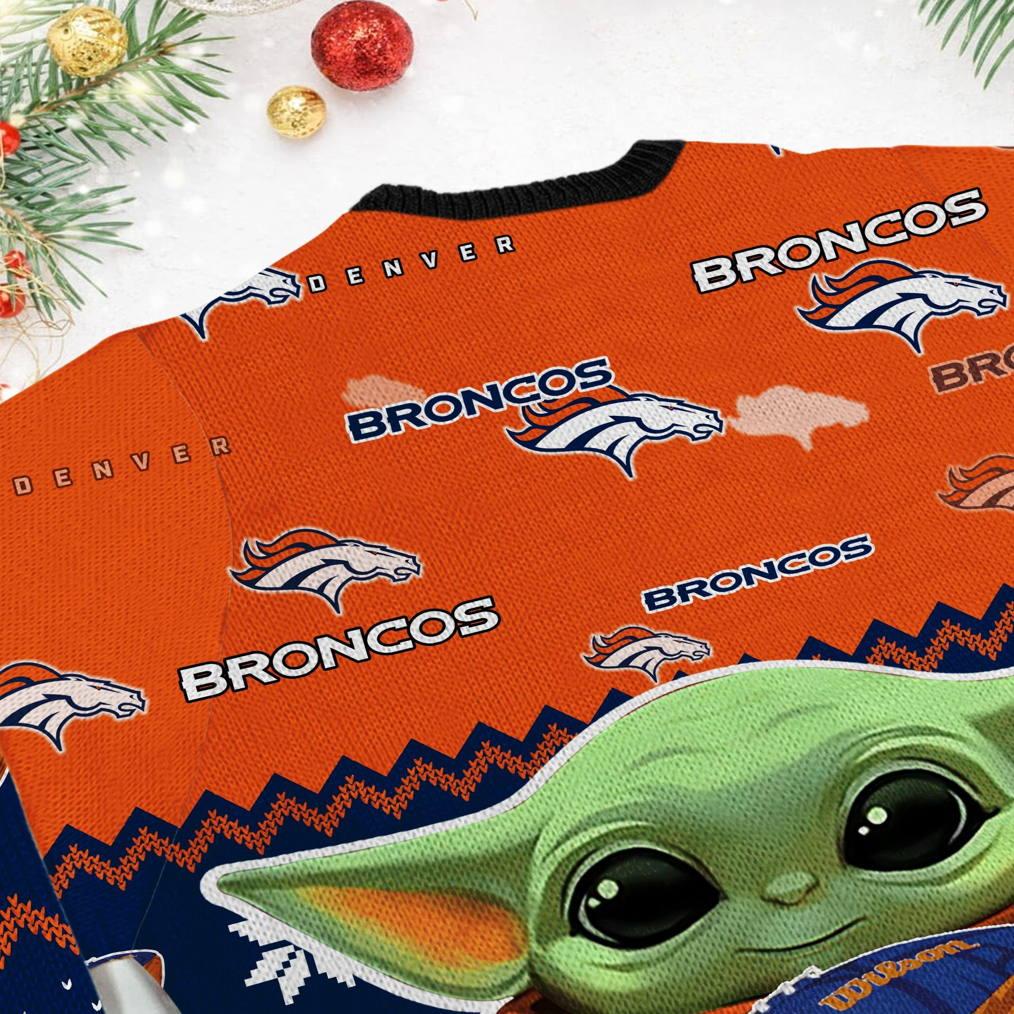 Denver Broncos Baby Yoda Shirt For American Football Fans Ugly Christmas Sweater Adult 3D Funny Matching for family - Image 6