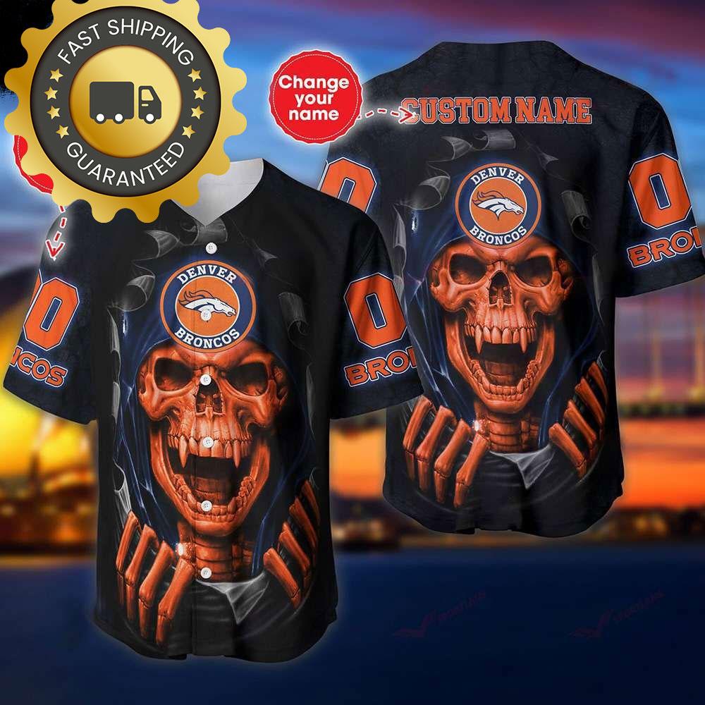 Denver Broncos Custom NLF Jersey Skull Personalized Baseball Jersey