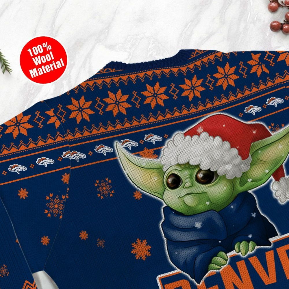 Denver Broncos Cute Baby Yoda Grogu Holiday Party Ugly Christmas Sweater Adult 3D Funny Matching for family - Image 5