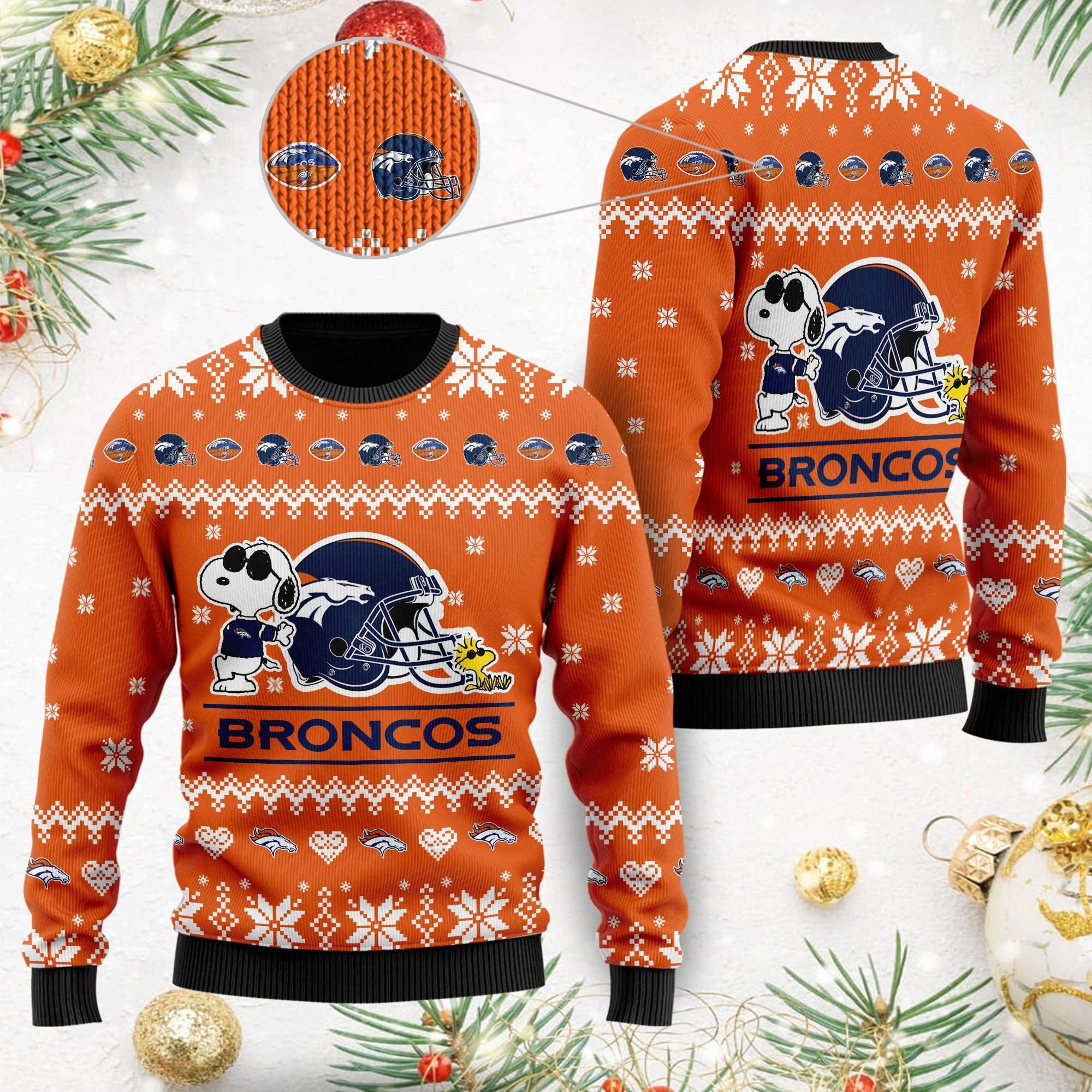 Denver Broncos Cute The Snoopy Show Football Helmet 3D Ugly Christmas Sweater Adult 3D Funny Matching for family