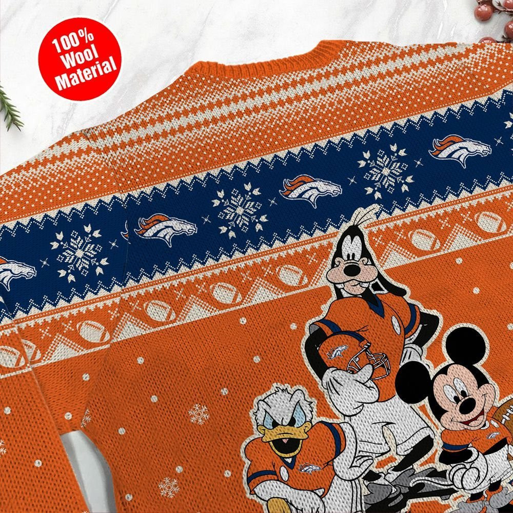Denver Broncos Disney Donald Duck Mickey Mouse Goofy Personalized Ugly Christmas Sweater Adult 3D Funny Matching for family - Image 5