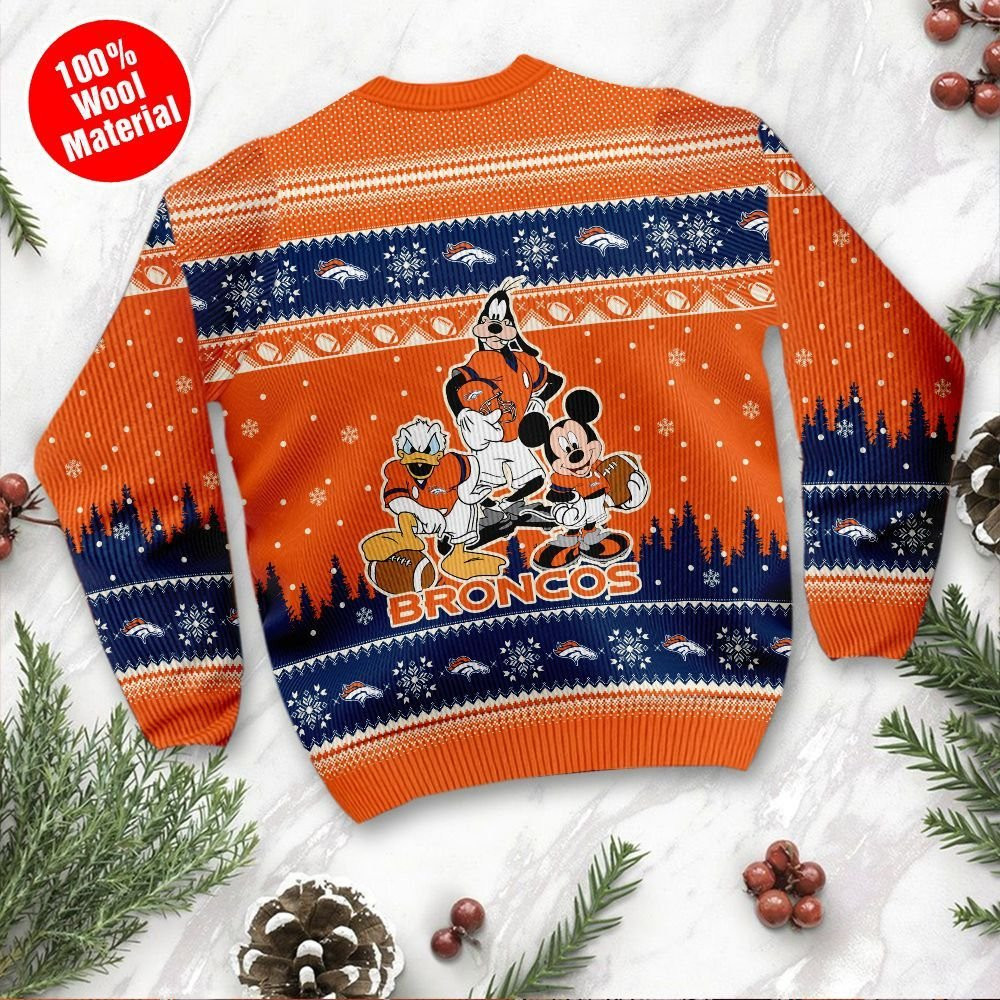 Denver Broncos Disney Donald Duck Mickey Mouse Goofy Personalized Ugly Christmas Sweater Adult 3D Funny Matching for family - Image 3