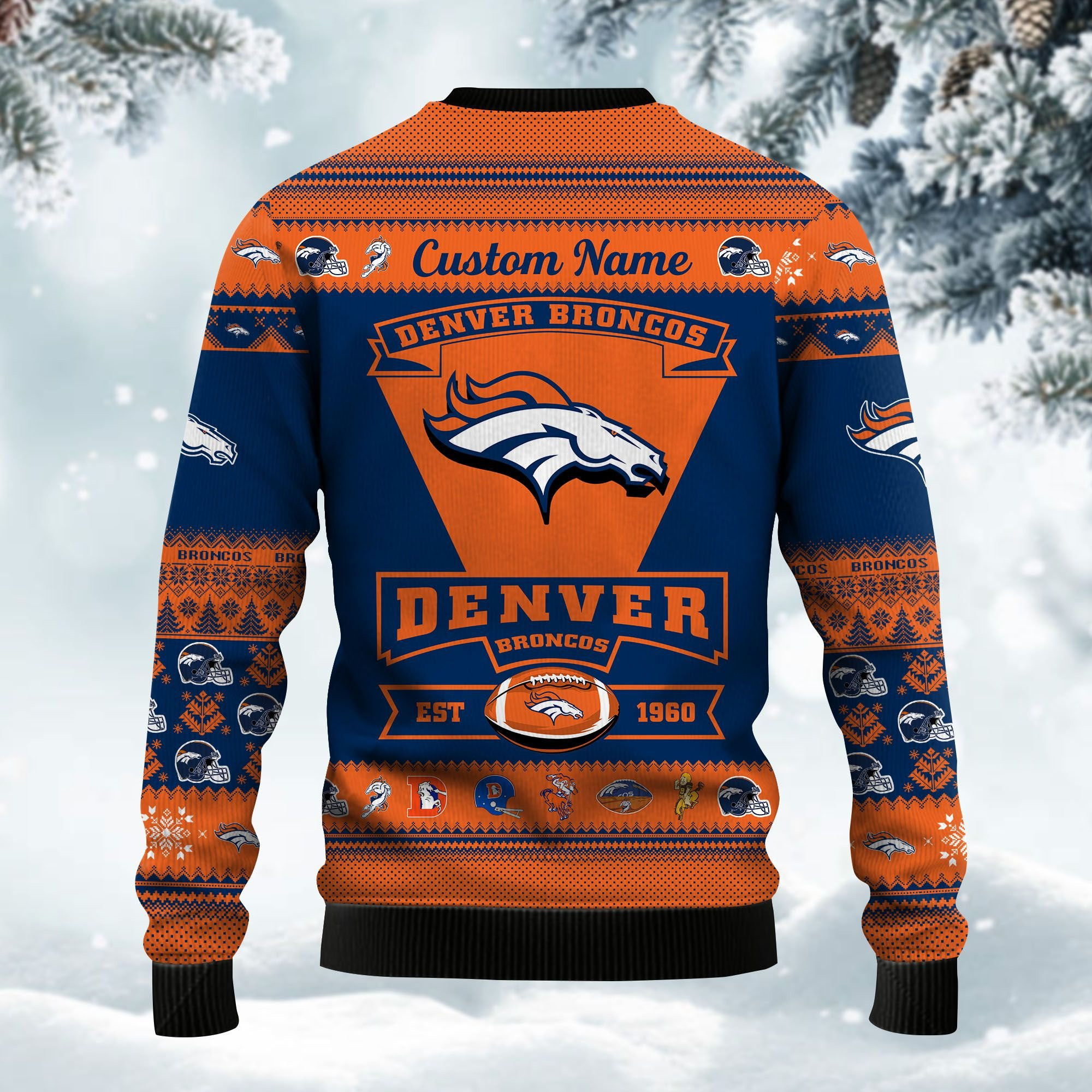 Denver Broncos Football Team Logo Custom Name Personalized Ugly Christmas Sweater Adult 3D Funny Matching for family - Image 4