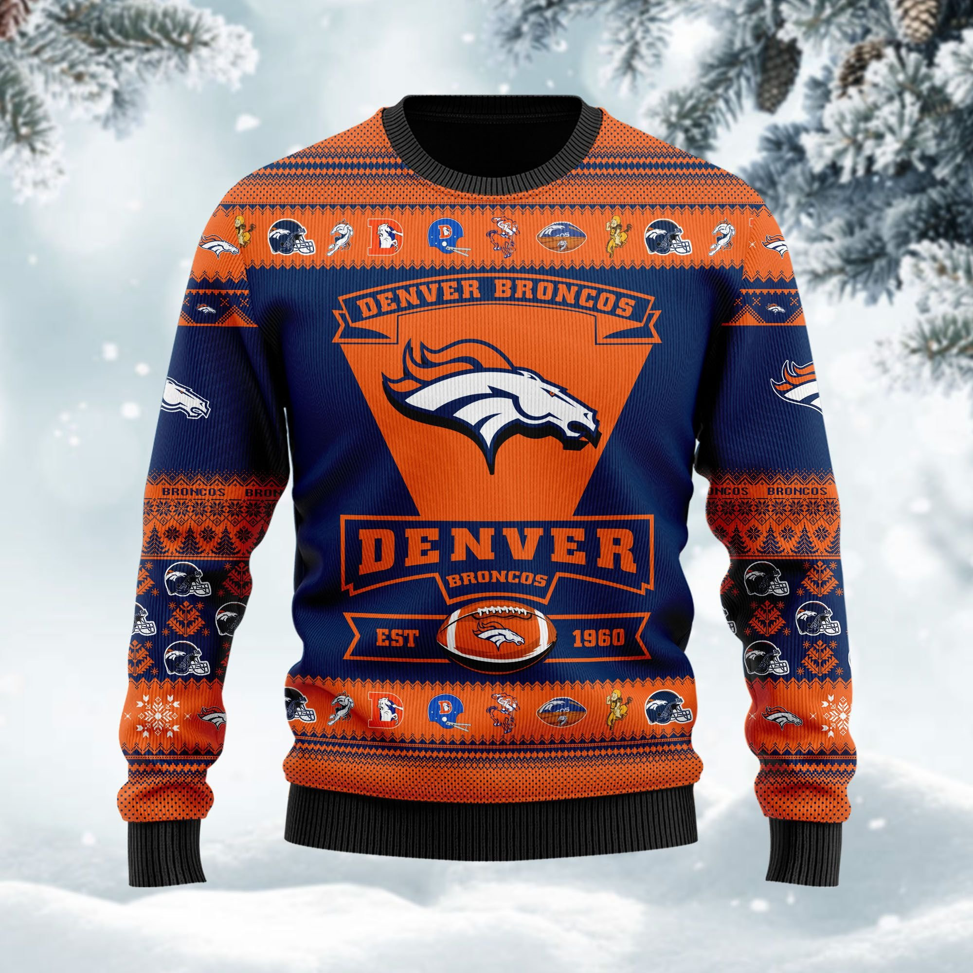 Denver Broncos Football Team Logo Custom Name Personalized Ugly Christmas Sweater Adult 3D Funny Matching for family - Image 3