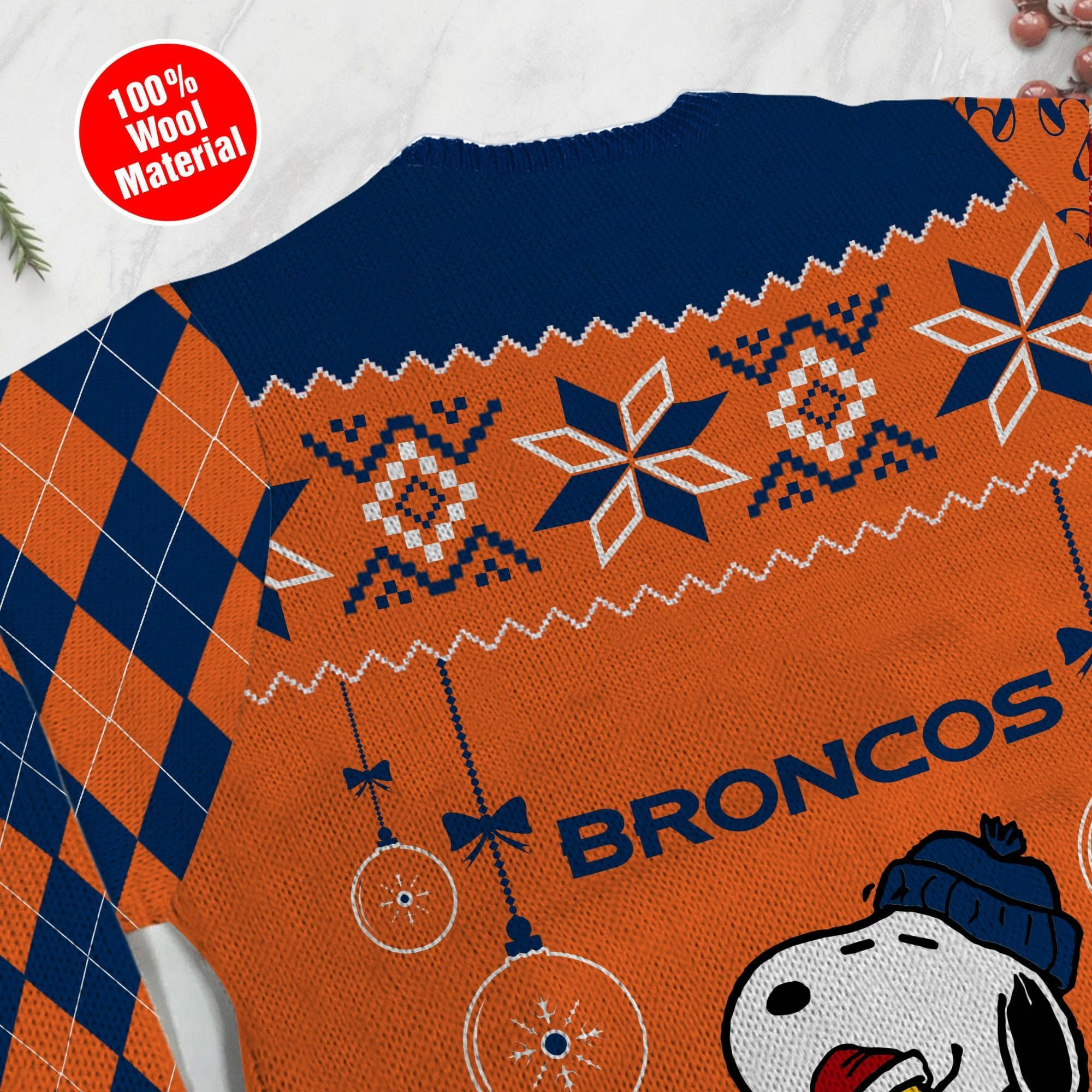 Denver Broncos Funny Charlie Brown Peanuts Snoopy Ugly Christmas Sweater Adult 3D Funny Matching for family - Image 5