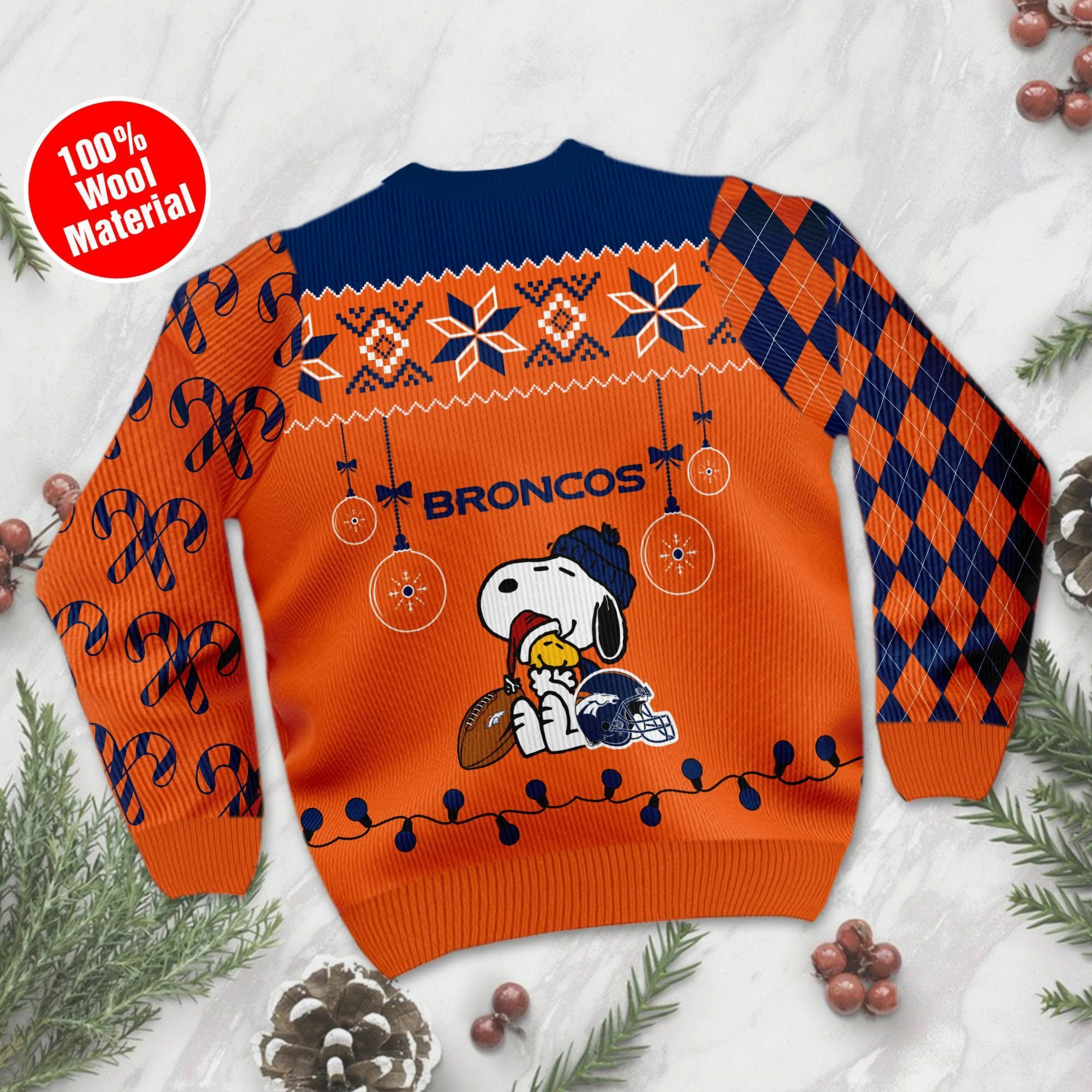 Denver Broncos Funny Charlie Brown Peanuts Snoopy Ugly Christmas Sweater Adult 3D Funny Matching for family - Image 3