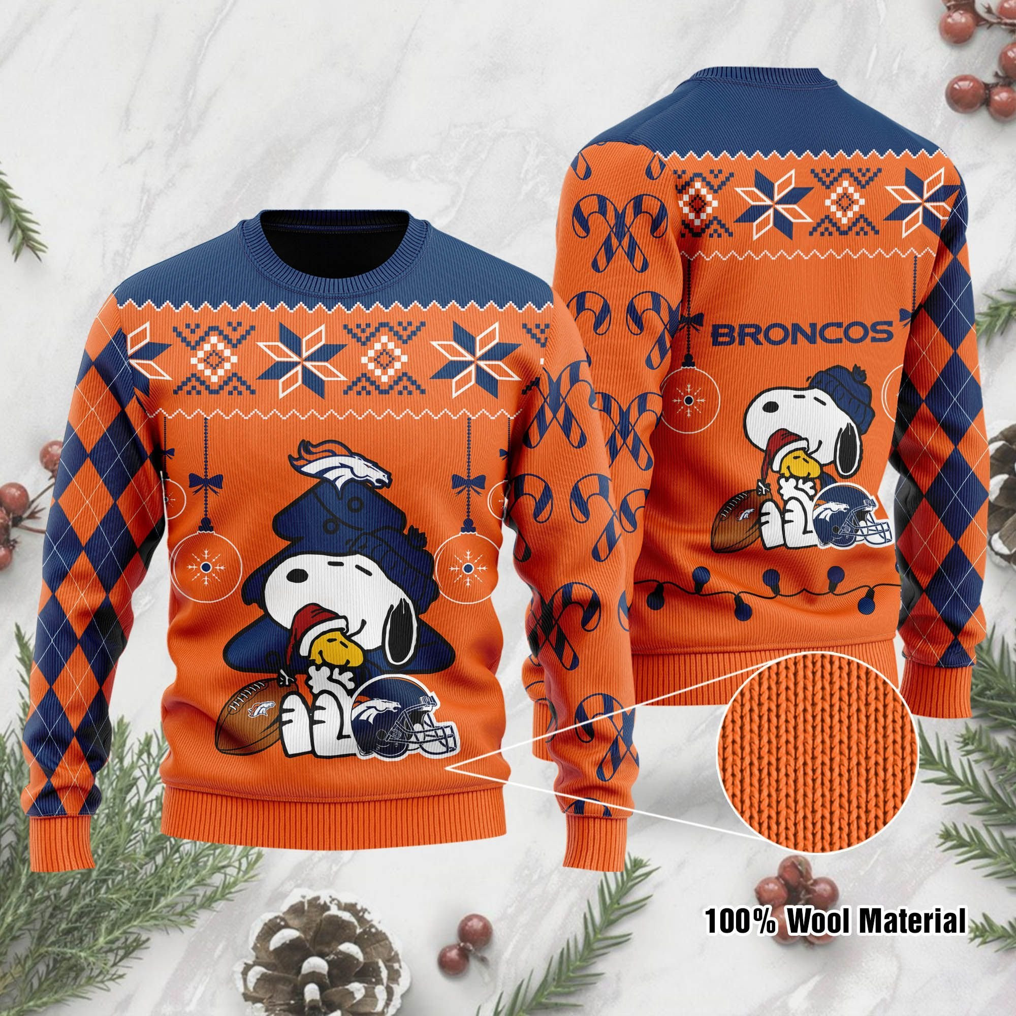 Denver Broncos Funny Charlie Brown Peanuts Snoopy Ugly Christmas Sweater Adult 3D Funny Matching for family