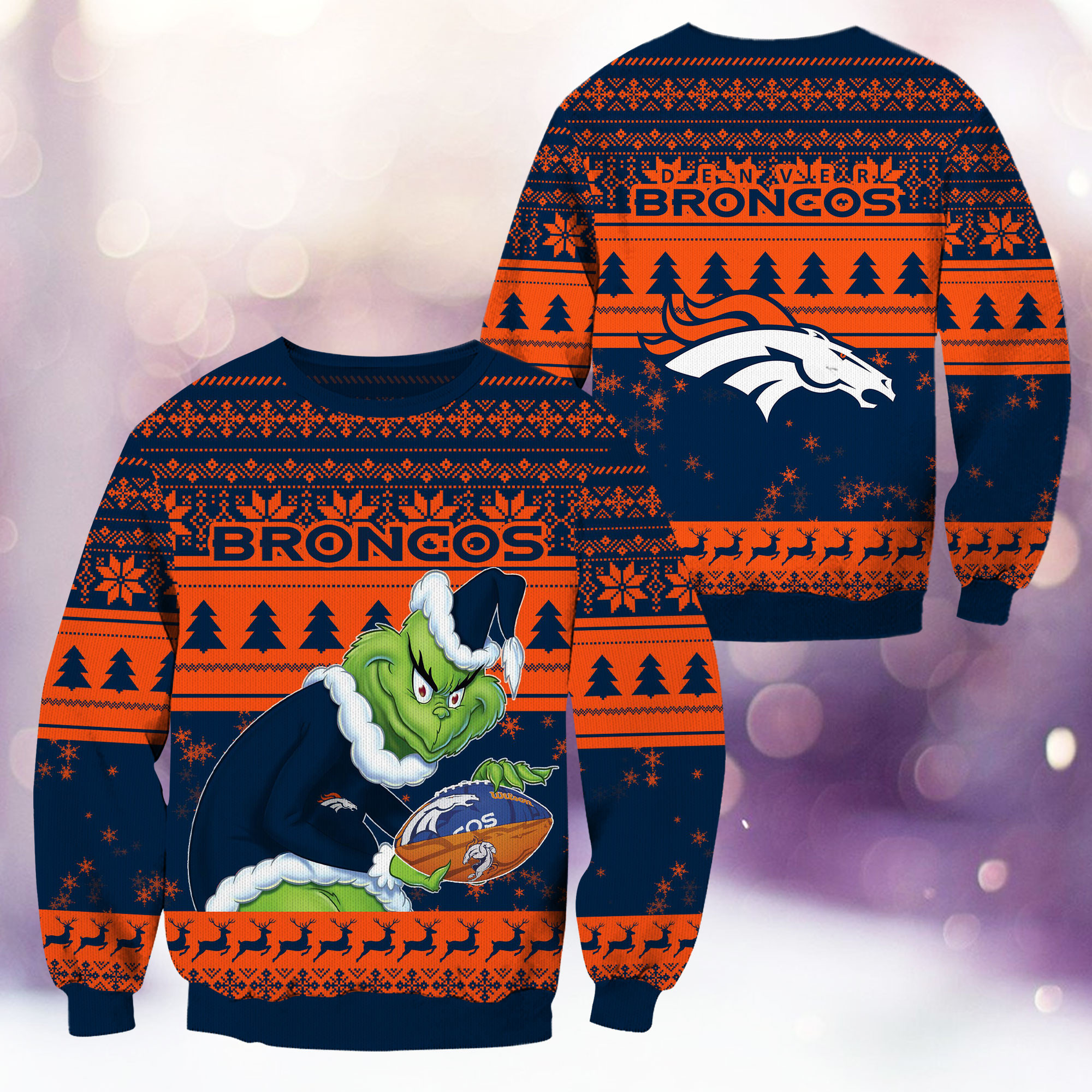 Denver Broncos Grinch Ugly Christmas Sweater Adult 3D Funny Matching for family