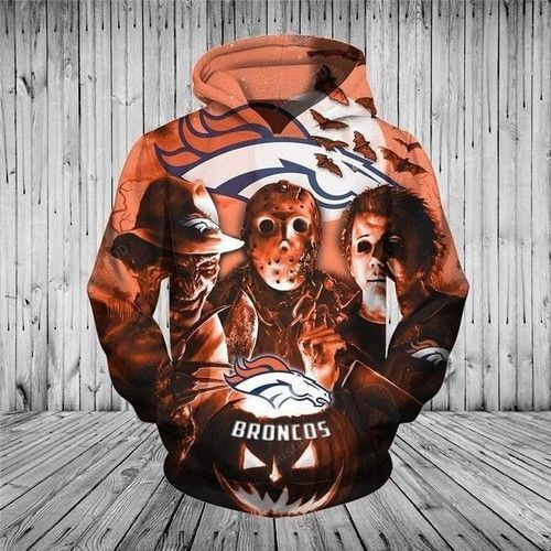 Denver Broncos Horror Night Halloween 3D All Over Print Hoodie, Zip Hoodie