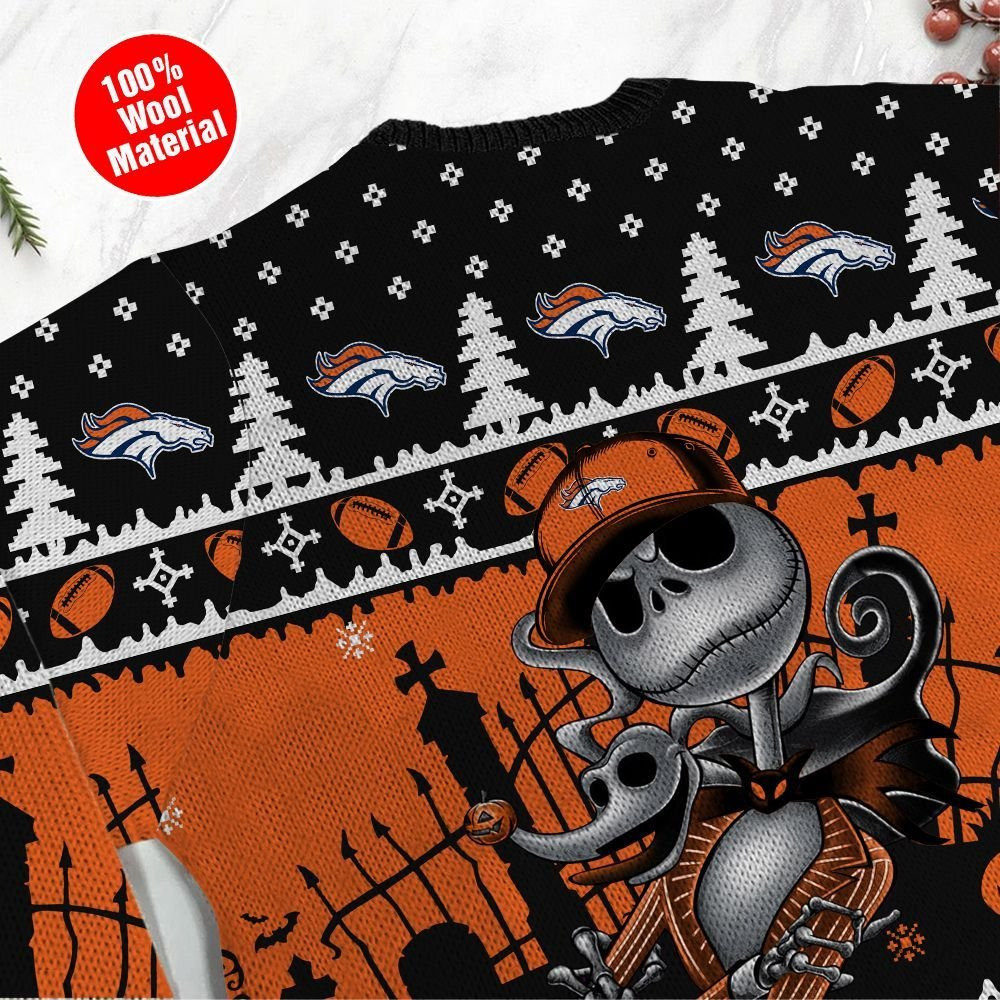 Denver Broncos Jack Skellington Halloween Ugly Christmas Sweater Adult 3D Funny Matching for family - Image 5
