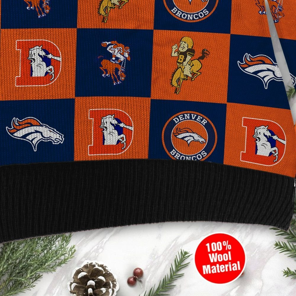 Denver Broncos Logo Checkered Flannel Design Ugly Christmas Sweater Adult 3D Funny Matching for family - Image 4