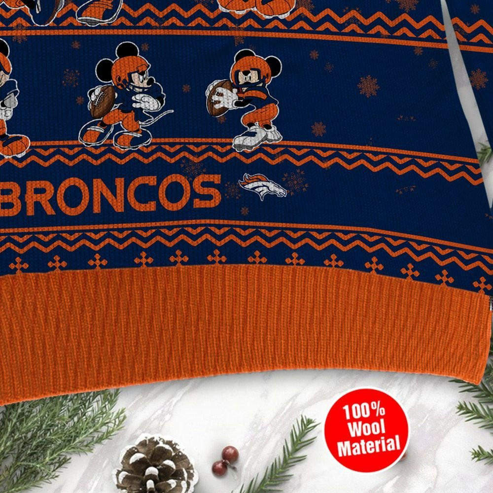 Denver Broncos Mickey Mouse Holiday Party Ugly Christmas Sweater Adult 3D Funny Matching for family - Image 4