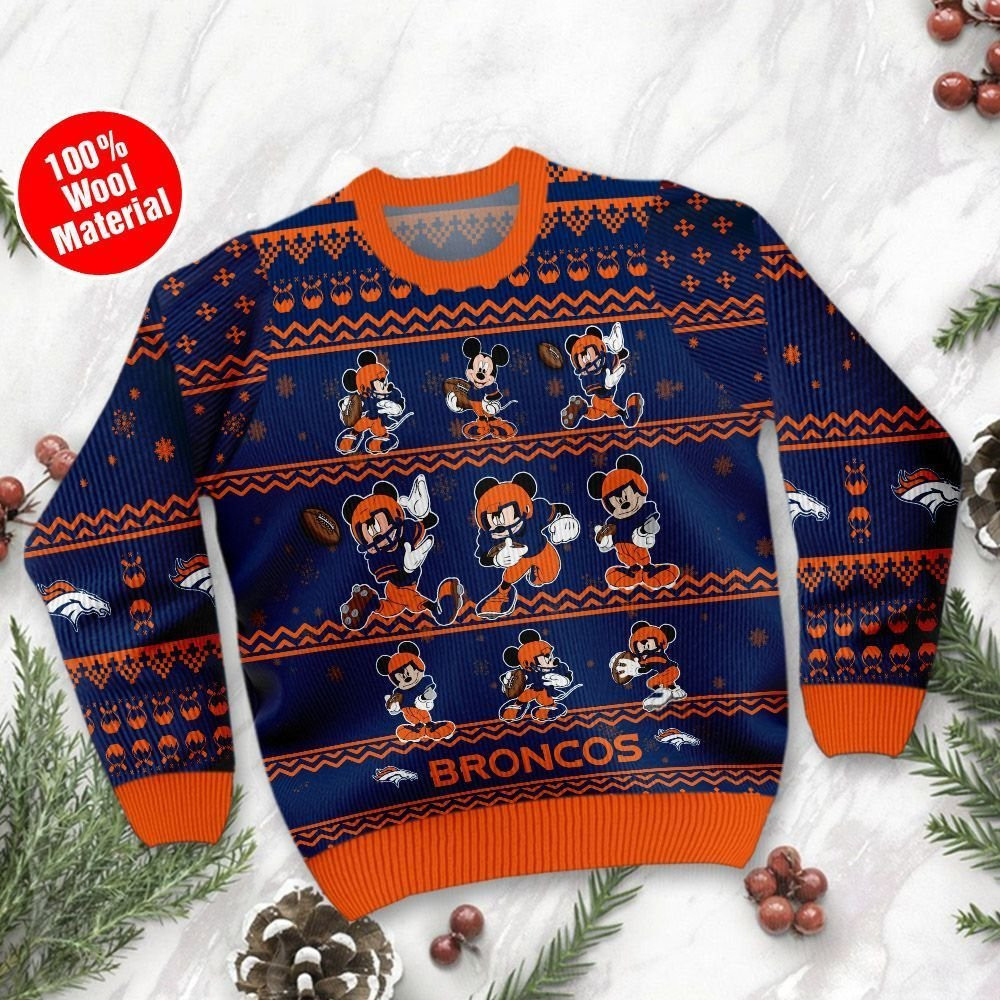 Denver Broncos Mickey Mouse Ugly Christmas Sweater Adult 3D Funny Matching for family - Image 2