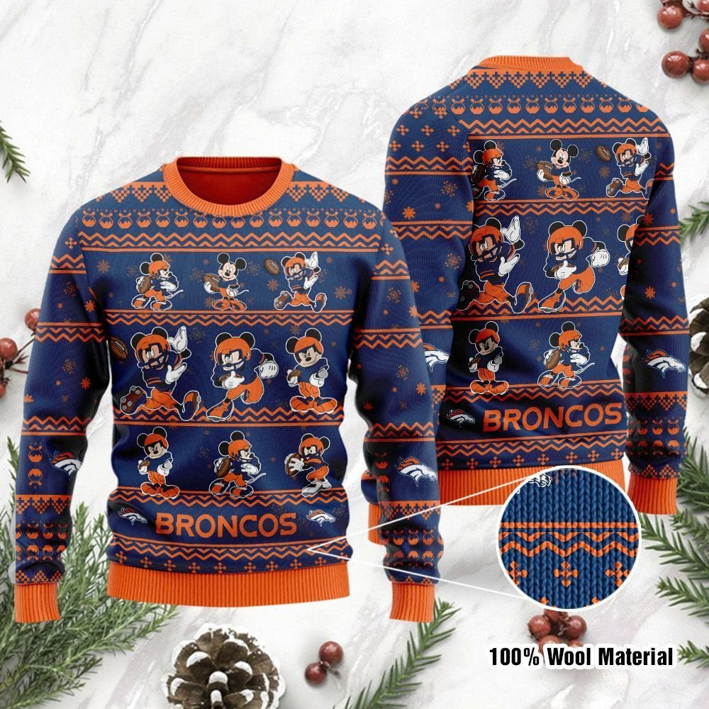 Denver Broncos Mickey Mouse Ugly Christmas Sweater Adult 3D Funny Matching for family