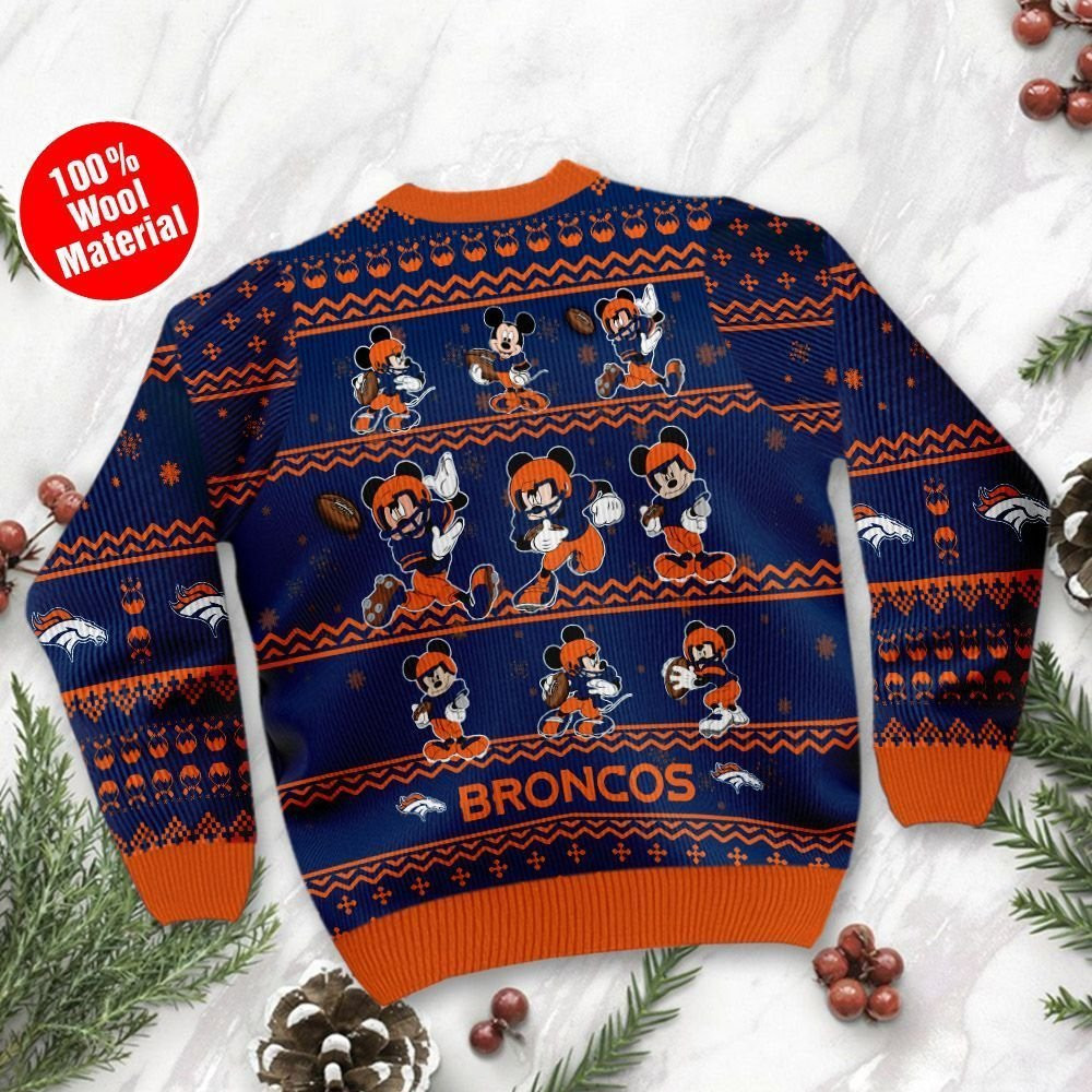 Denver Broncos Mickey Mouse Ugly Christmas Sweater Adult 3D Funny Matching for family - Image 3